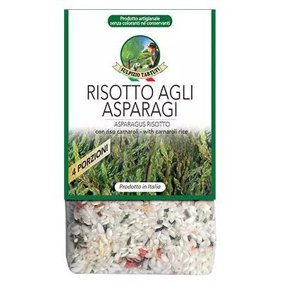 Risotto Agli Asparagi con Riso Carnaroli Vercellese Pronto In Busta Gr –  Selezione Racioppi